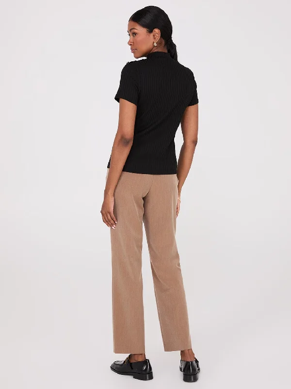 Ribbed Mock Neck Top With Button Details