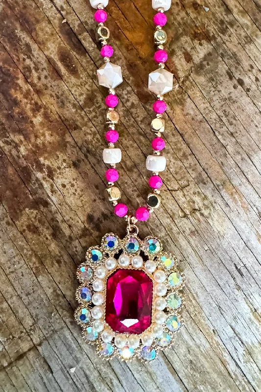 Crystal Desires Necklace - Fuchsia