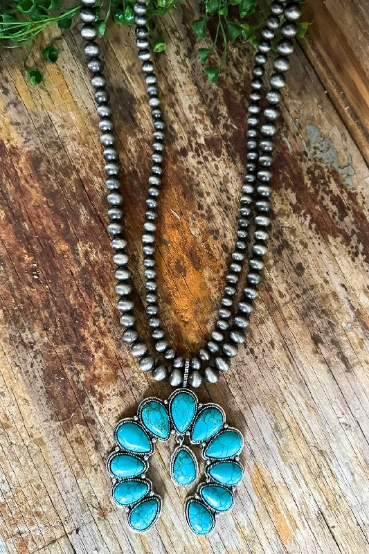 Majestic Squash Necklace - Turquoise & Sliver