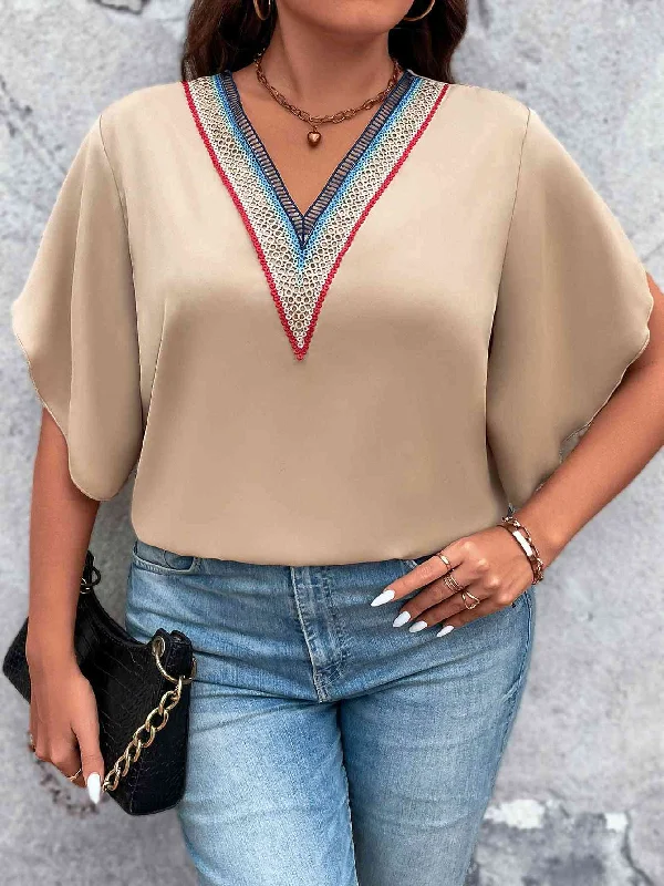 Plus Size V-Neck Flutter Sleeve Blouse