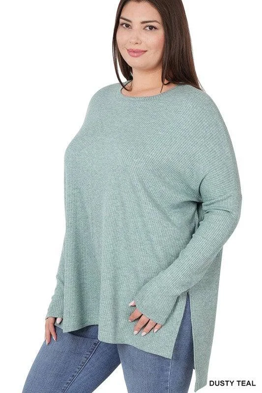 Round Neck Heather Ribbed Sweater