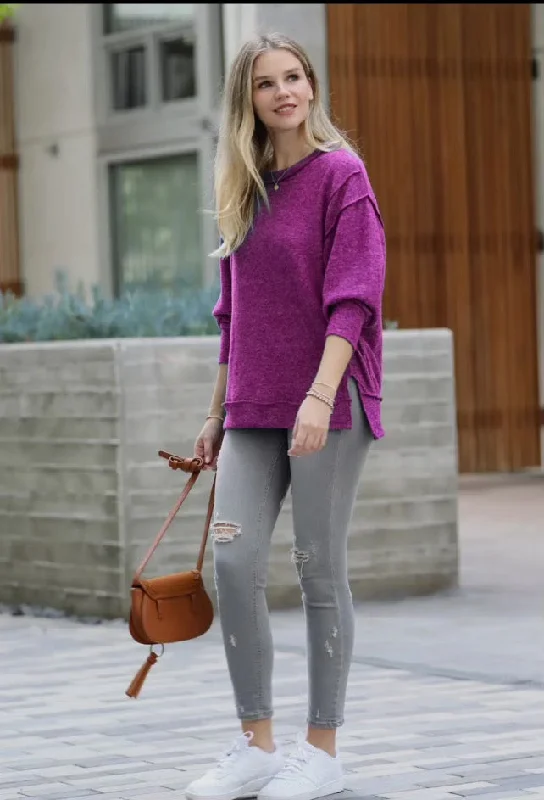 Tops - Plum Exposed Seam Sweater