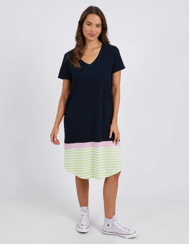 Elm Draw The Line Tee Dress Navy Key Lime Stripe