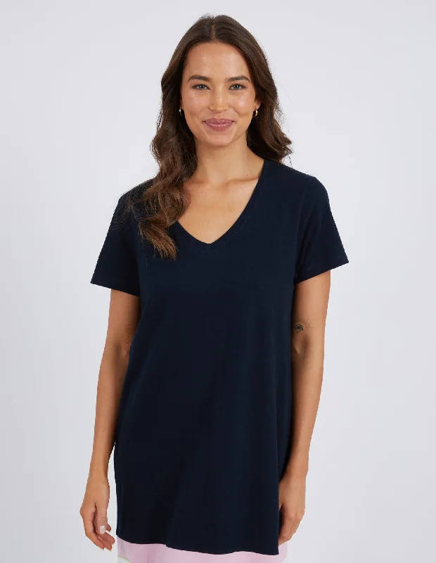 Elm Draw The Line Tee Dress Navy Key Lime Stripe