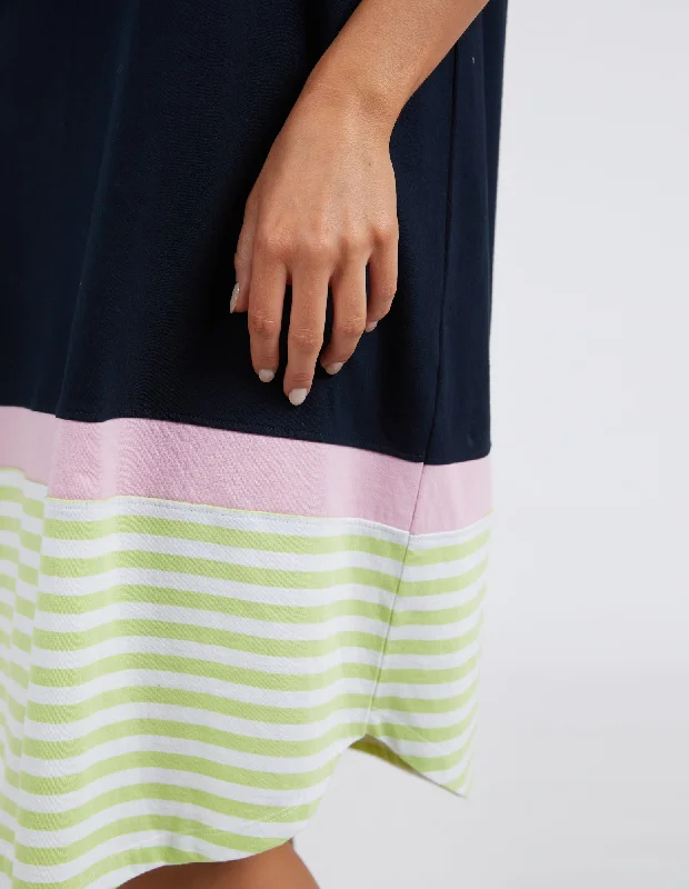 Elm Draw The Line Tee Dress Navy Key Lime Stripe