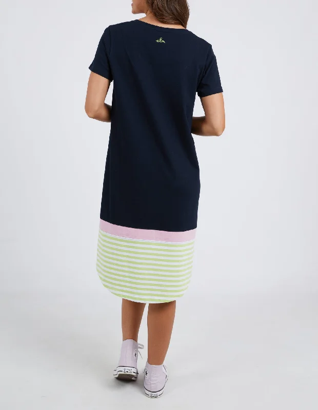 Elm Draw The Line Tee Dress Navy Key Lime Stripe