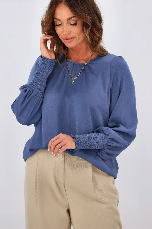 Jane James Madison Puffed Sleeve Blouse Steel Blue