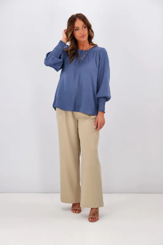 Jane James Madison Puffed Sleeve Blouse Steel Blue