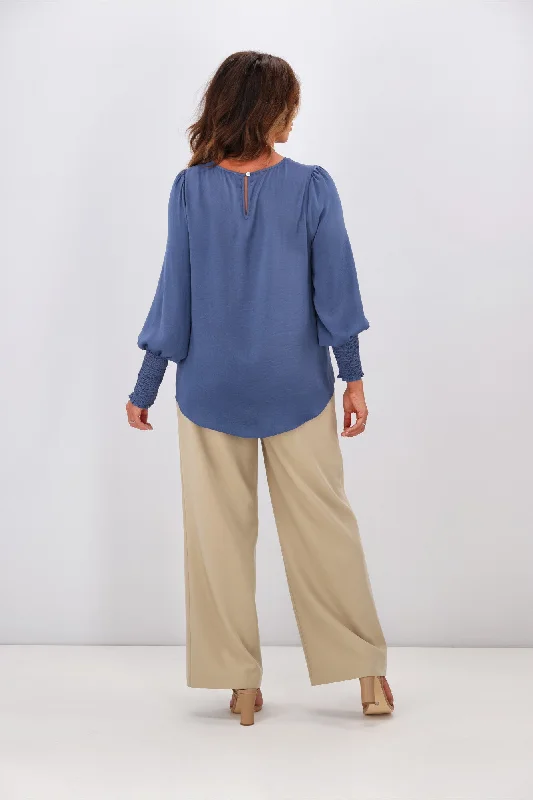 Jane James Madison Puffed Sleeve Blouse Steel Blue