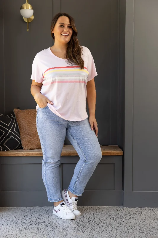 Jovie The Label Forever Tee Pink Multi Stripe