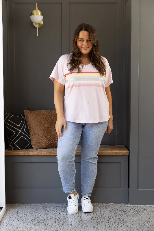 Jovie The Label Forever Tee Pink Multi Stripe