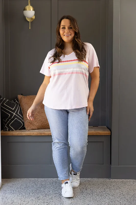 Jovie The Label Forever Tee Pink Multi Stripe