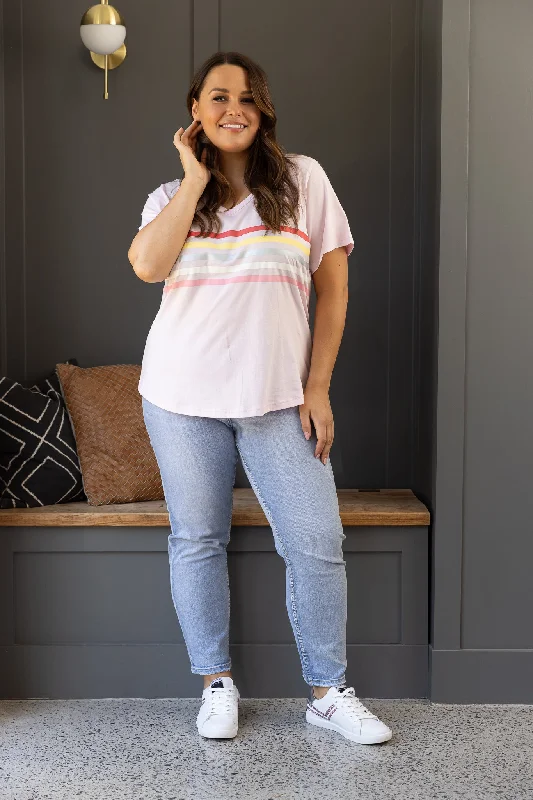 Jovie The Label Forever Tee Pink Multi Stripe