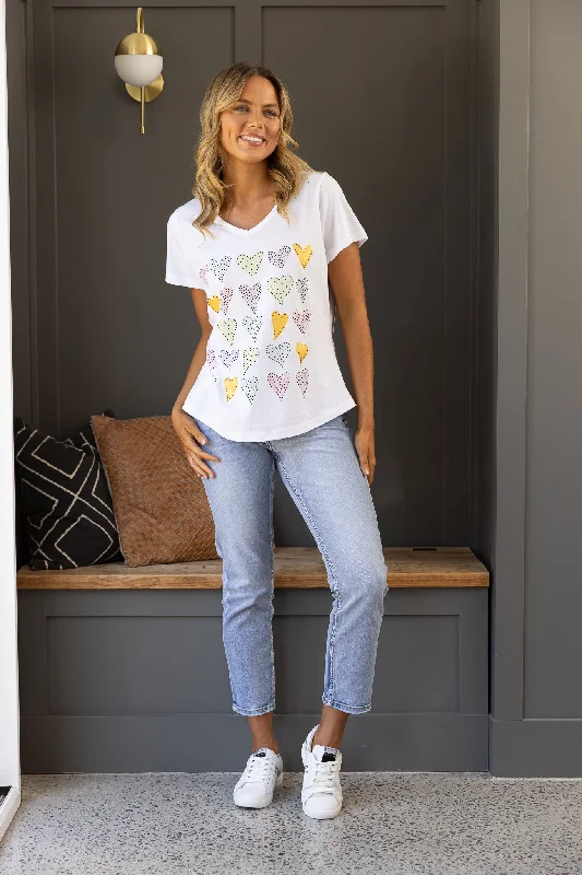 Jovie The Label Stella Tee White Multi Coloured Hearts