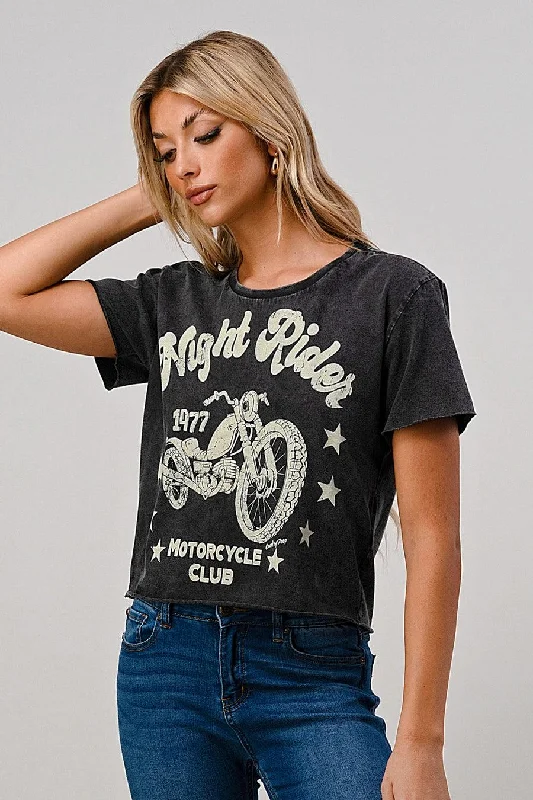 Night Ricer Oversized Crop T-Shirt - Black