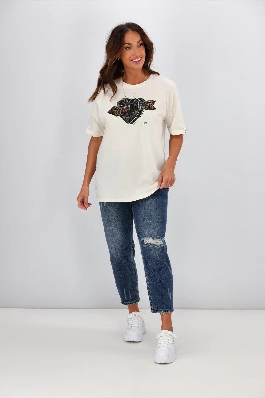 Rebel Club By Shine On Arrow Heart Boyfriend Tee Vintage White