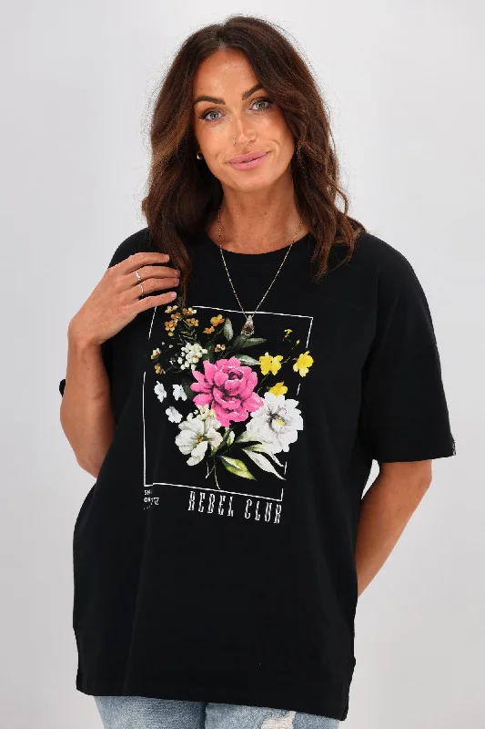 Rebel Club By Shine On Flower Frame Boyfriend Tee Jet Black