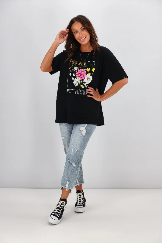 Rebel Club By Shine On Flower Frame Boyfriend Tee Jet Black