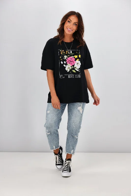 Rebel Club By Shine On Flower Frame Boyfriend Tee Jet Black