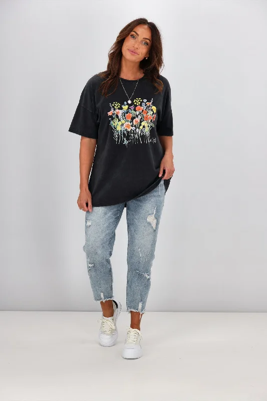 Rebel Club By Shine On Wild Garden Boyfriend Tee Acid Black