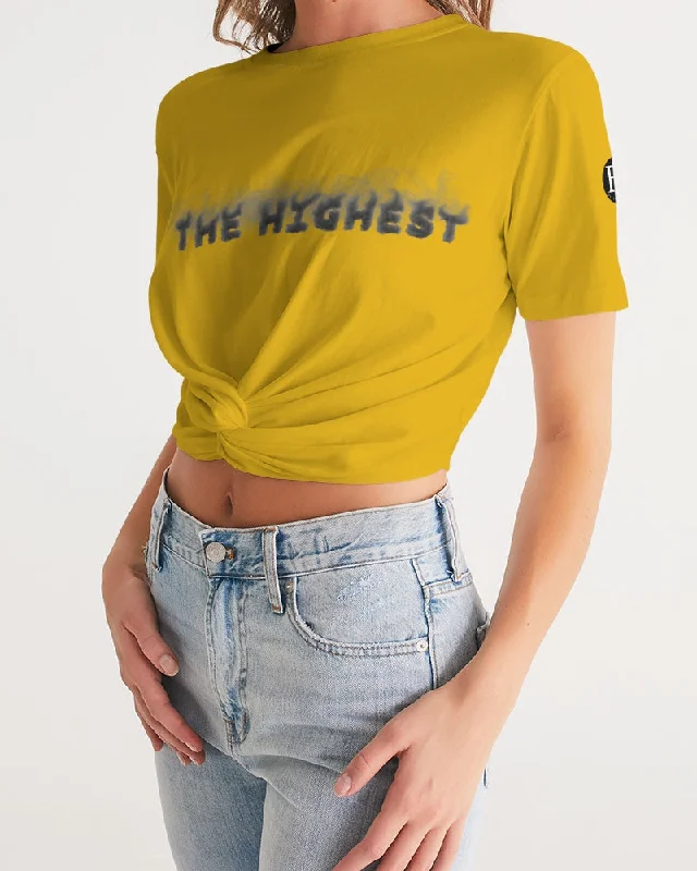 YELLOW ZONE Women's Twist-Front Cropped Tee