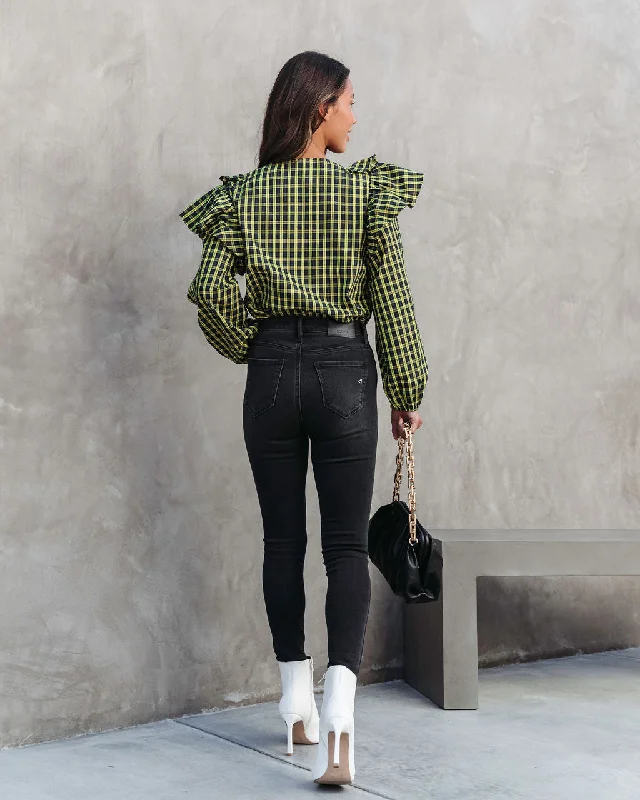 Clara Plaid Ruffle Long Sleeve Top