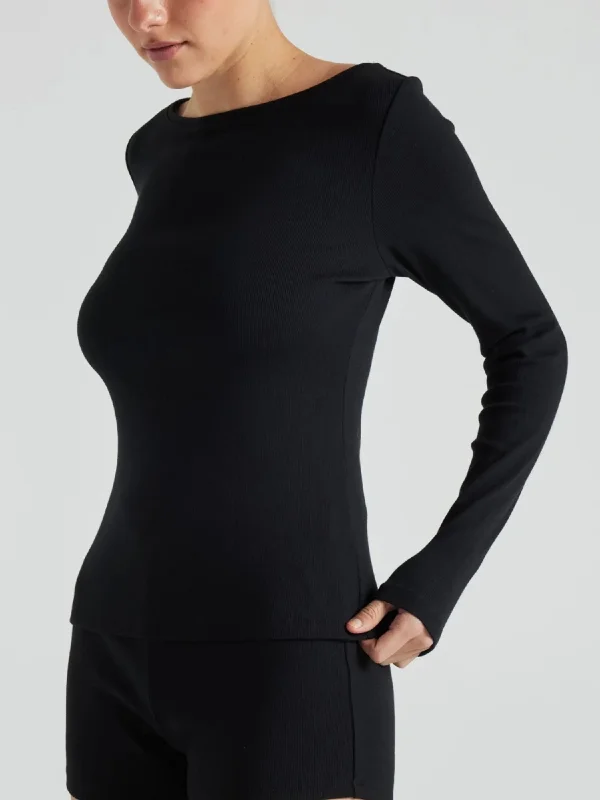 Serene Rib Long Sleeve Top - Black