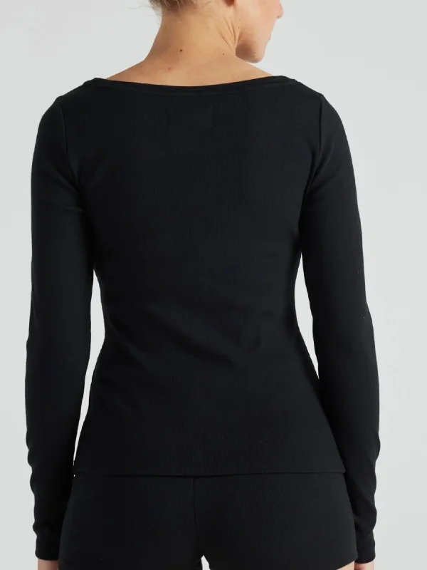 Serene Rib Long Sleeve Top - Black