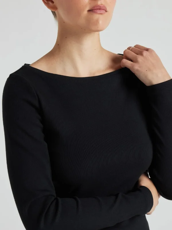 Serene Rib Long Sleeve Top - Black