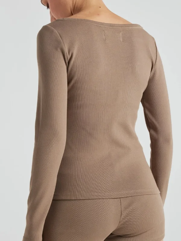 Serene Rib Long Sleeve Top - Pine Bark