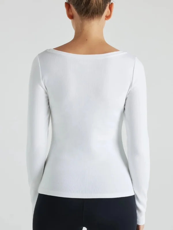 Serene Rib Long Sleeve Top - White