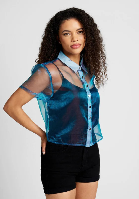 Synchronized Shimmer Button-Up Blouse