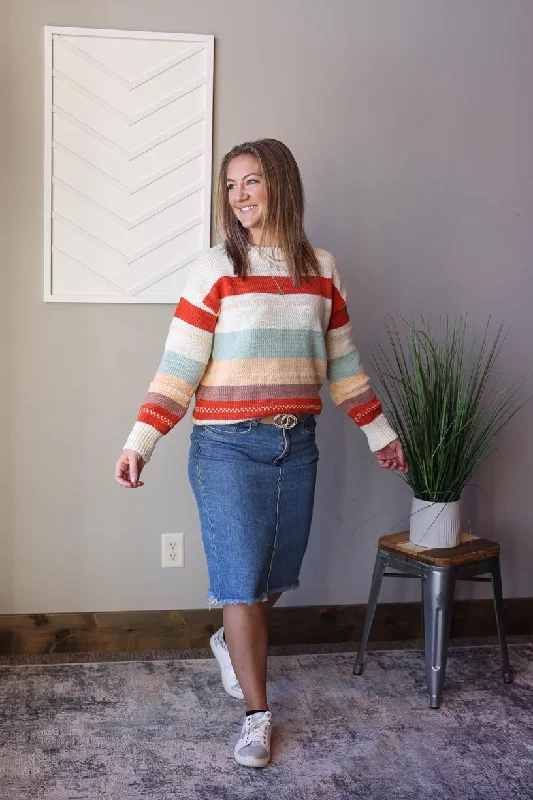 Drop Shoulder Striped Colorblock Sweater • S, M, XL