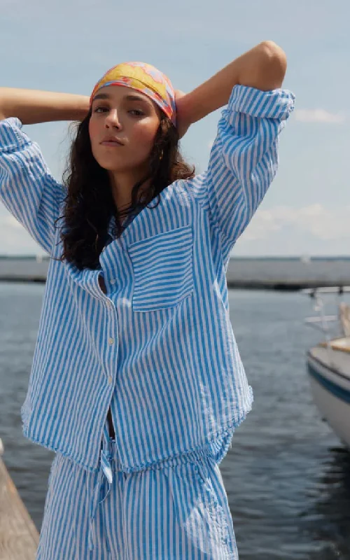 Melissa Nepton- Keny Light Blue Stripe Linen Blouse