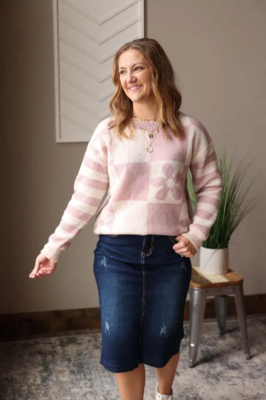 Orchid Petal Checkered Floral Sweater • S-2XL PLUS