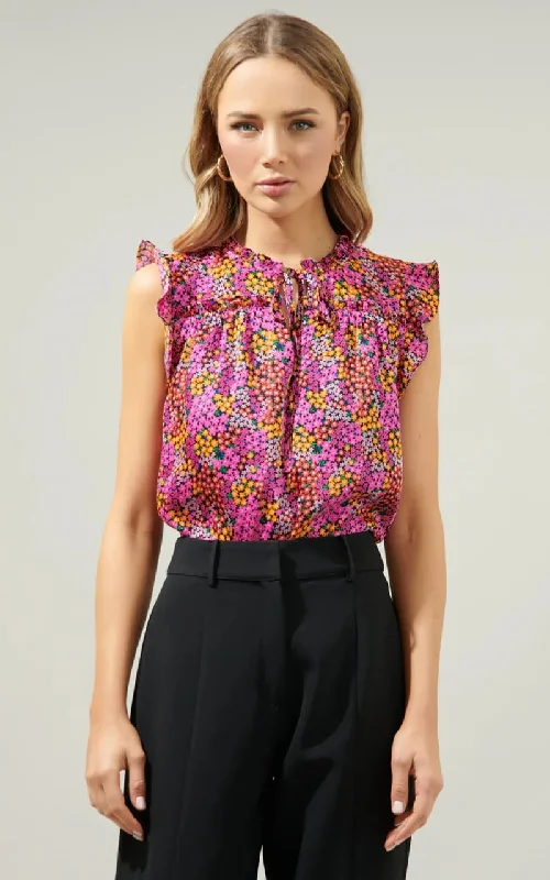 Sugarlips- Hitachi Flamingo Floral Emile Ruffle Blouse