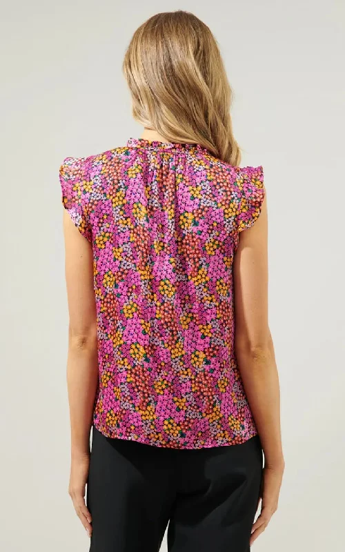 Sugarlips- Hitachi Flamingo Floral Emile Ruffle Blouse