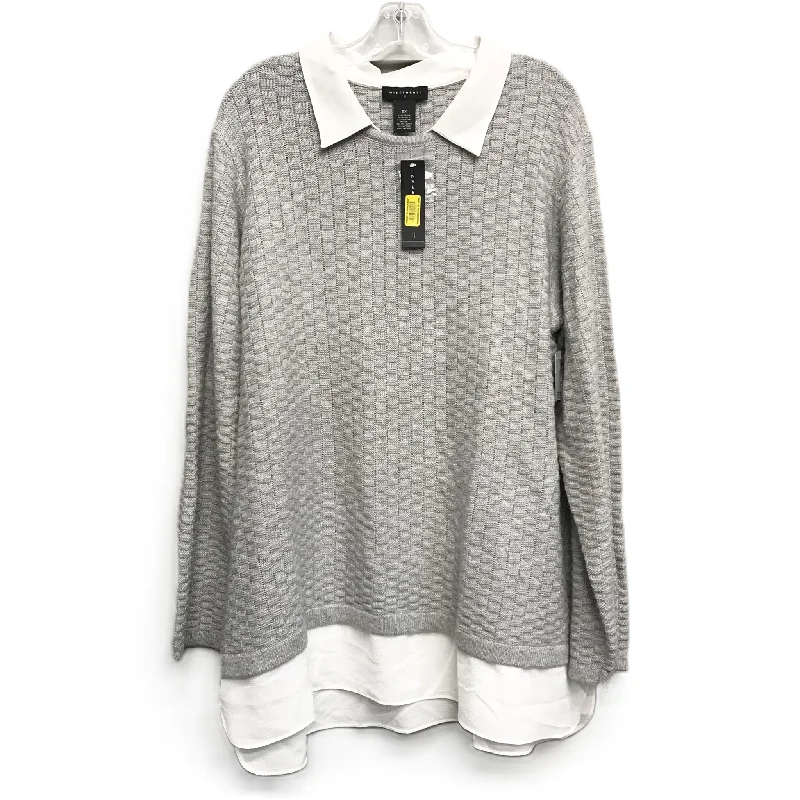 Sweater By Investments In Grey & White, Size: 2x