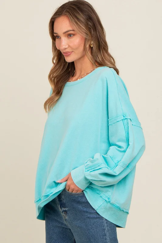 Aqua Raw Hem Detail Pullover Top