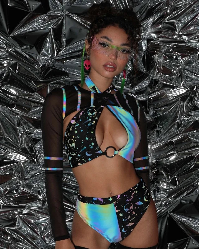 Unisex Autopilot Rainbow Reflective Mesh Ultra Crop Top