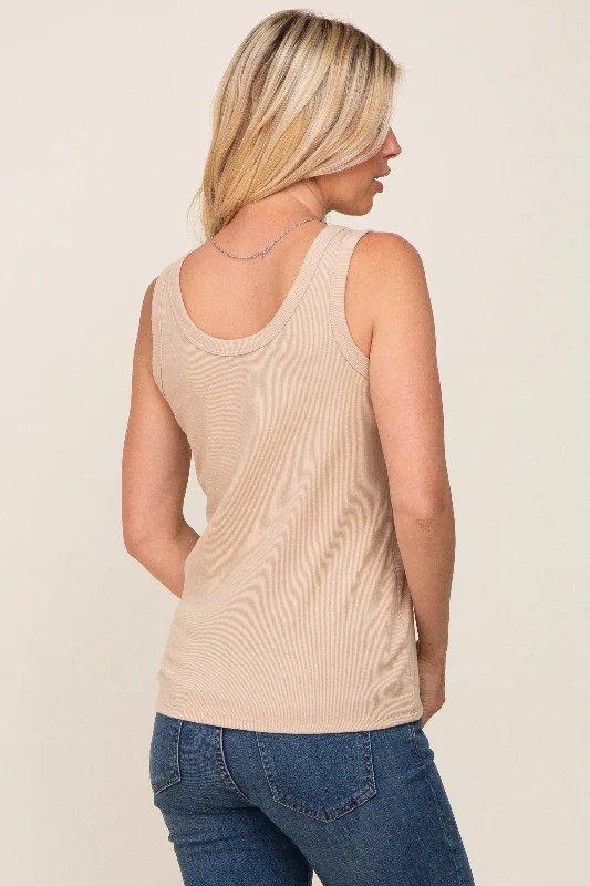 Beige Ribbed Basic Tank