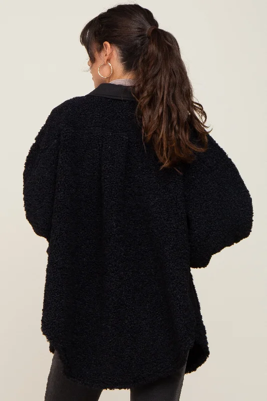 Black Contrast Oversized Sherpa Coat