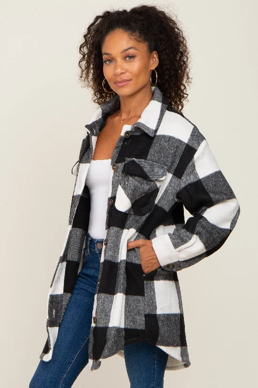 Black Plaid Brushed Long Shacket