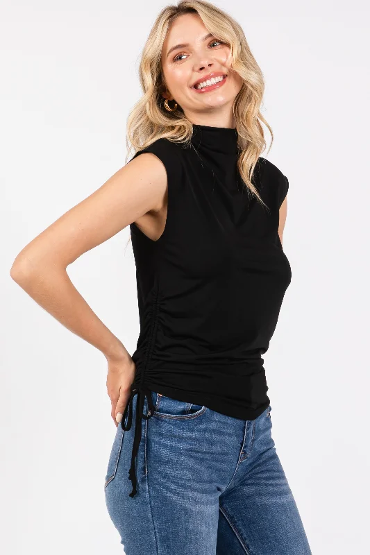 Black Ruched Side Tie Tank Top