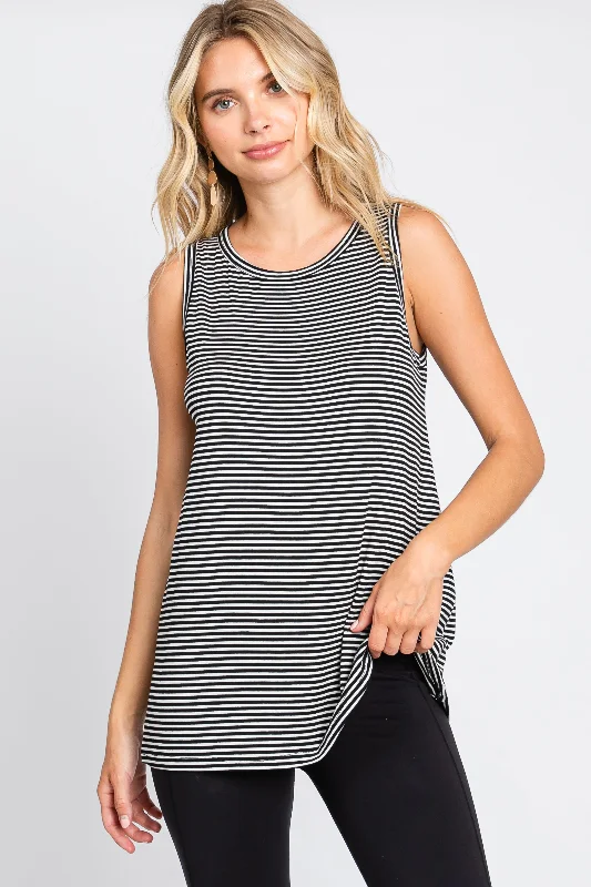 Black Striped Sleeveless Tank Top