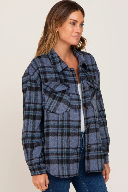 Blue Plaid Front Pocket Shacket