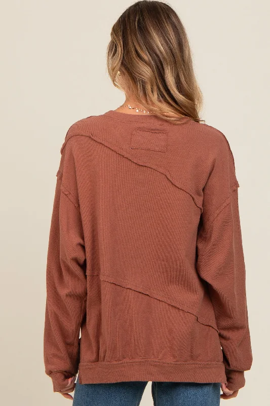 Brown Exposed Seam Dolman Sleeve Sweatshirt