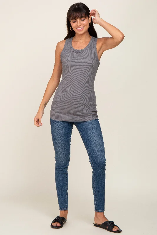 Charcoal Sleeveless Ribbed Top