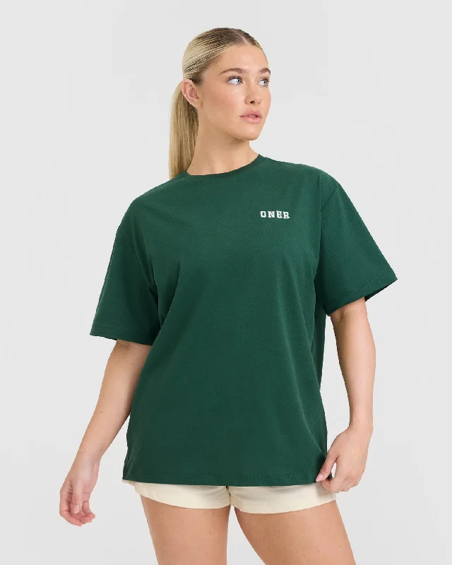 Classic Oversized Lightweight T-Shirt with Printed Logo | Racing Green