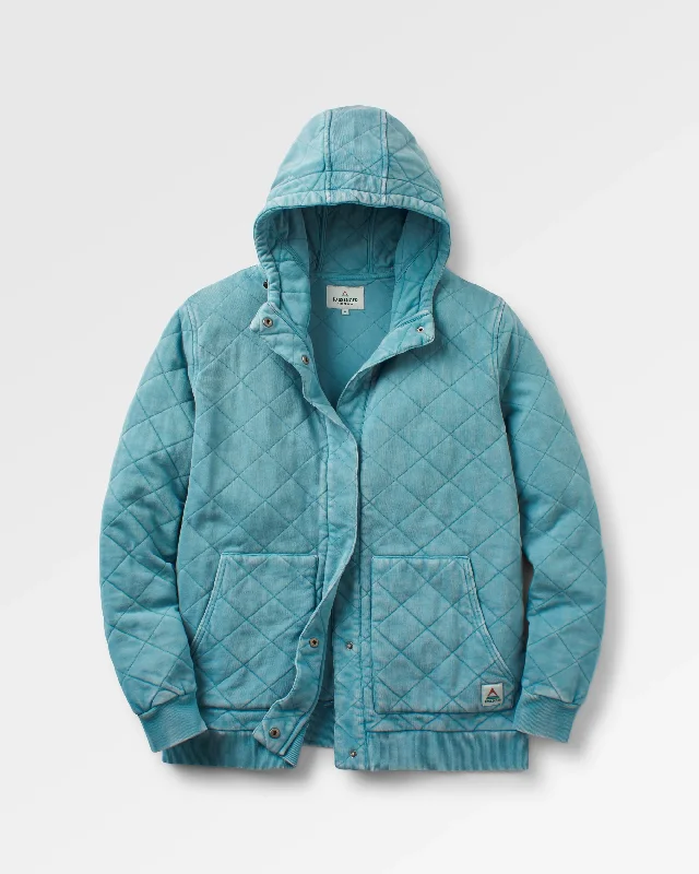 Clementine Recycled Quilted Popper Up Hoodie - Blue Pool